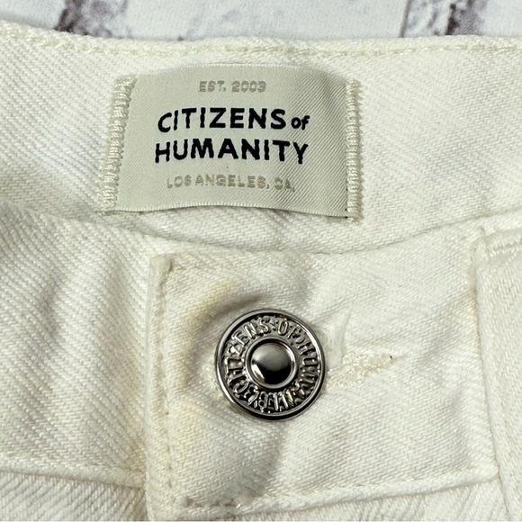 Citizens of Humanity Camilla Frayed Hem Shorts Sz 24 White Button Fly Distressed - Picture 3 of 12